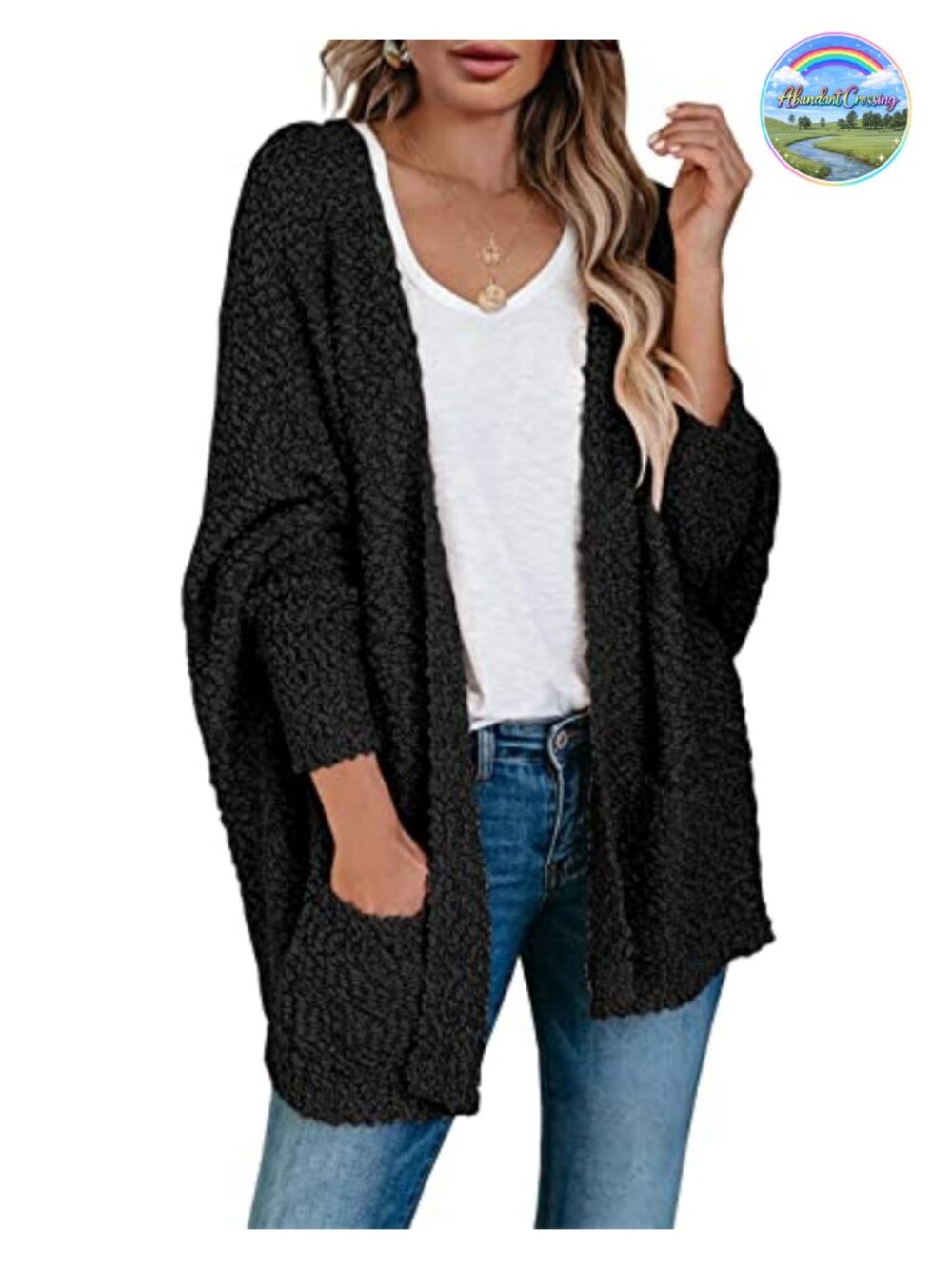 Womens Chunky Popcorn Cardigan Oversized Batwing Sleeve Cocoon Sweater